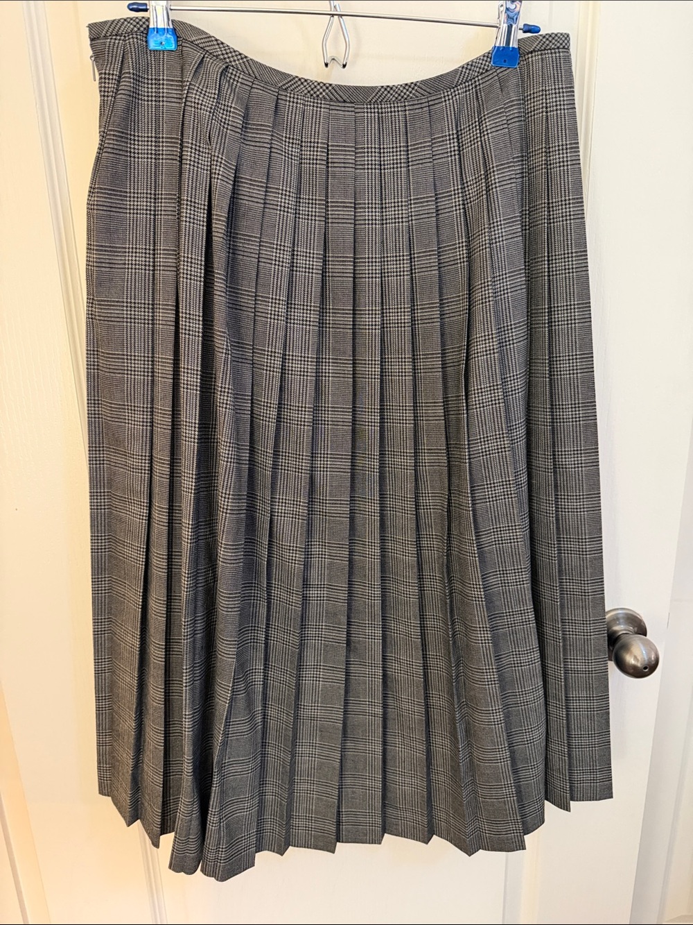 Calvin Klein Black and Gray Glen Plaid Pleated Midi Skirt